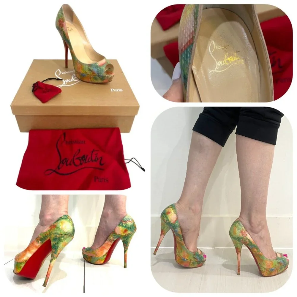 Auc Christian Louboutin Python Pixel Multicolor Troca 140 Peep Toe Pumps